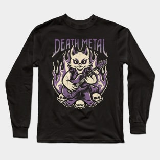 Death Metal Satanic Baphomet Cat playing guitar Long Sleeve T-Shirt